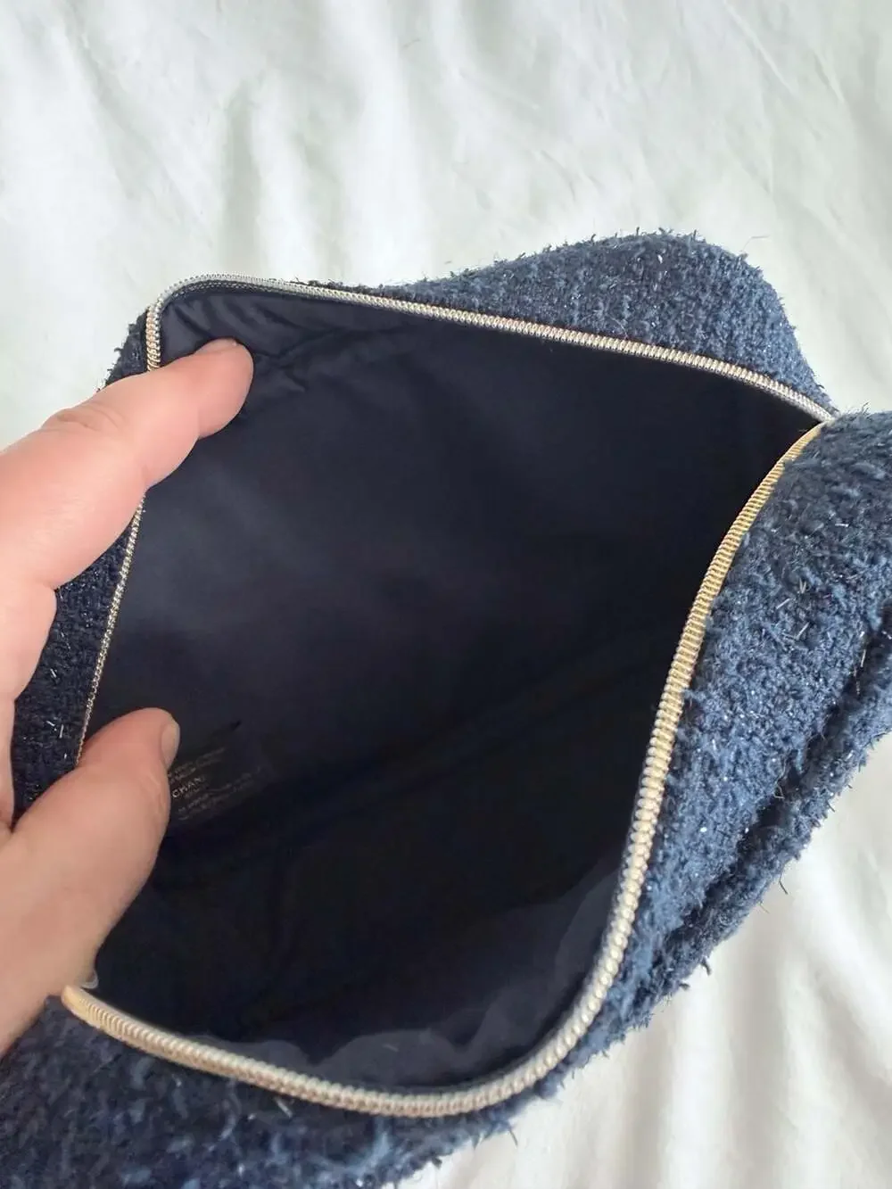 Chanel Beaute Dark Blue Sparkly Tweed Cosmetic Makeup Pouch Bag Holiday